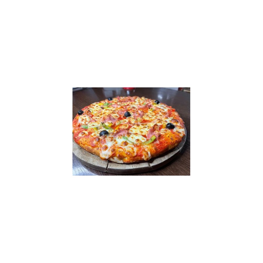 Pizza Calabraise. Jambon, Mozzarella, Poivrons, Olives. Italia Diffusion